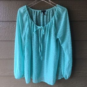 Jessica Simpson Tops - Jessica Simpson aqua sheer peasant blouse size L Jessica Simpson Tops - Jessica Simpson aqua sheer peasant blouse size L